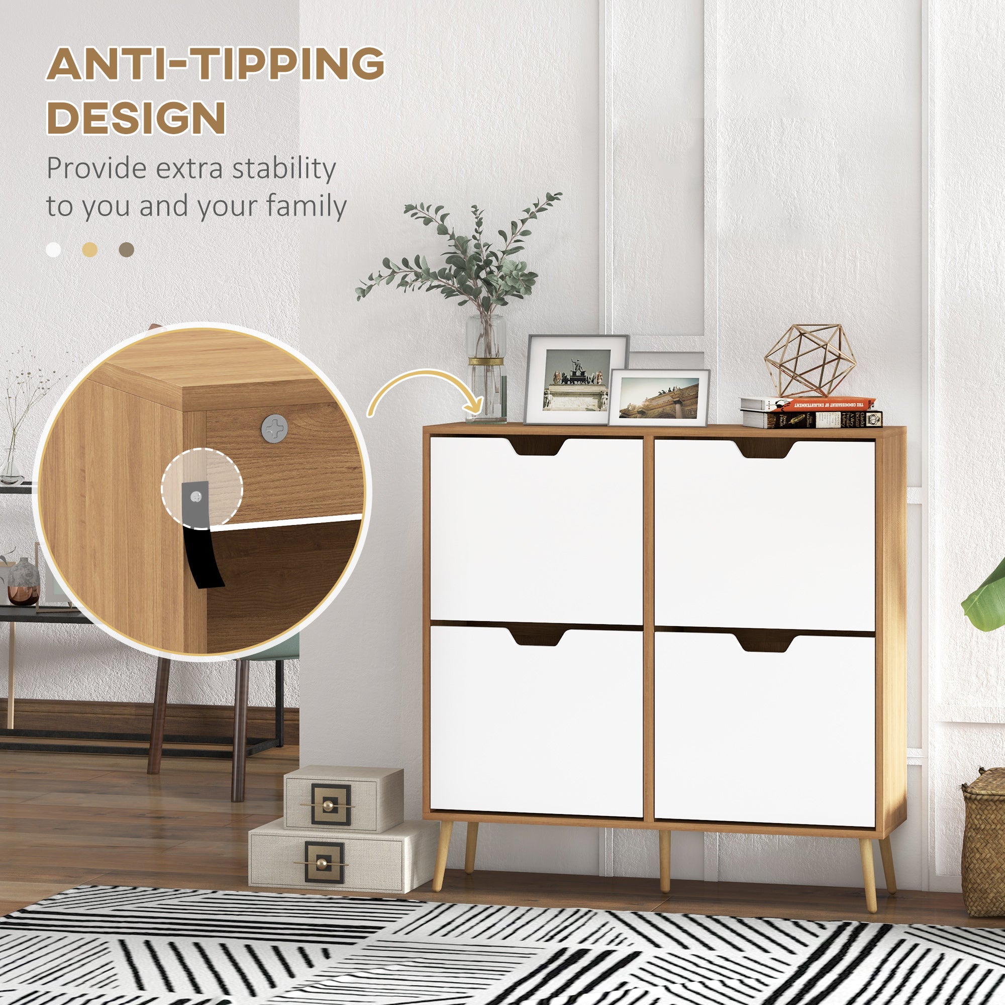 HOMCOM Shoe Storage Cabinet, 4 Flip Drawers, Shoe Organizer for 8-16 Pairs of Shoes, Natural