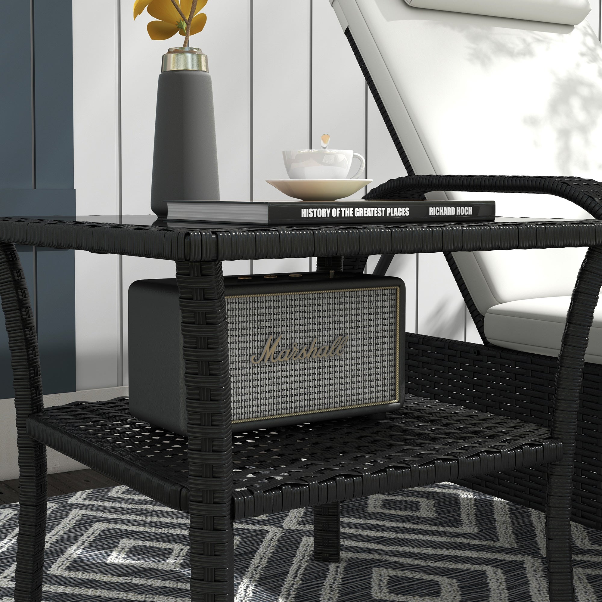 Outsunny Two-tier PE Rattan Square Coffee Table - Black