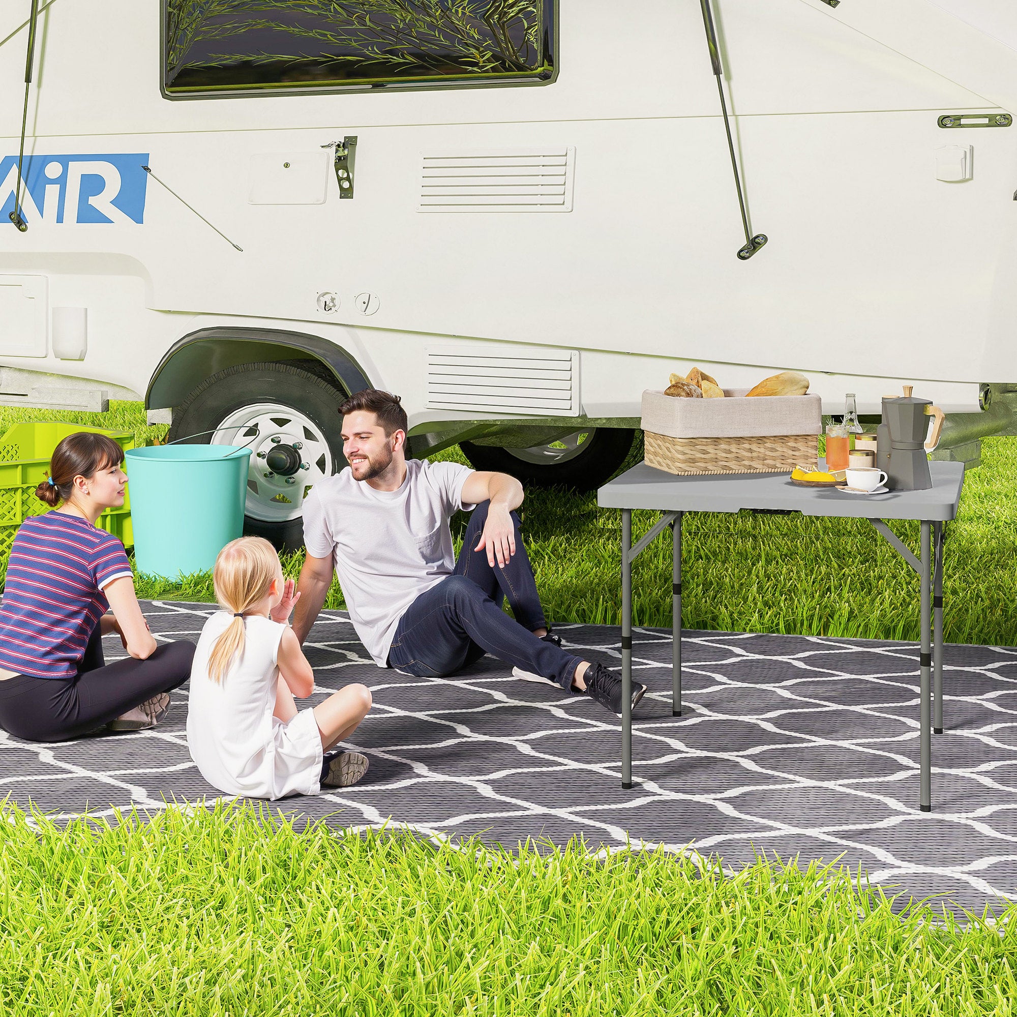 Outsunny 34/74cm Folding Camping Table, with Handle - Grey