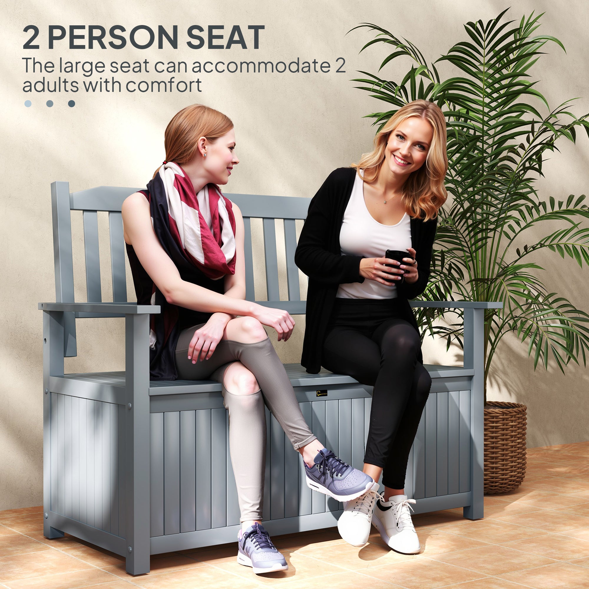 Outsunny Two-Seater Wooden Storage Bench - Grey