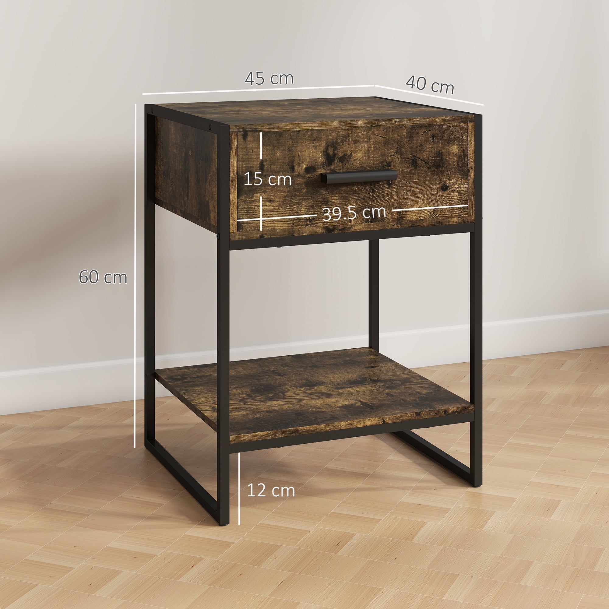 HOMCOM Modern Bedside Table - Rustic Brown