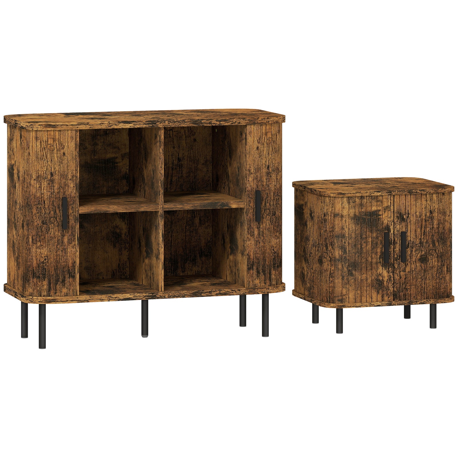 HOMCOM Mid-Century Sideboard Cabinet, Nightstand, Accent Console with Tambour Doors, Rustic Brown