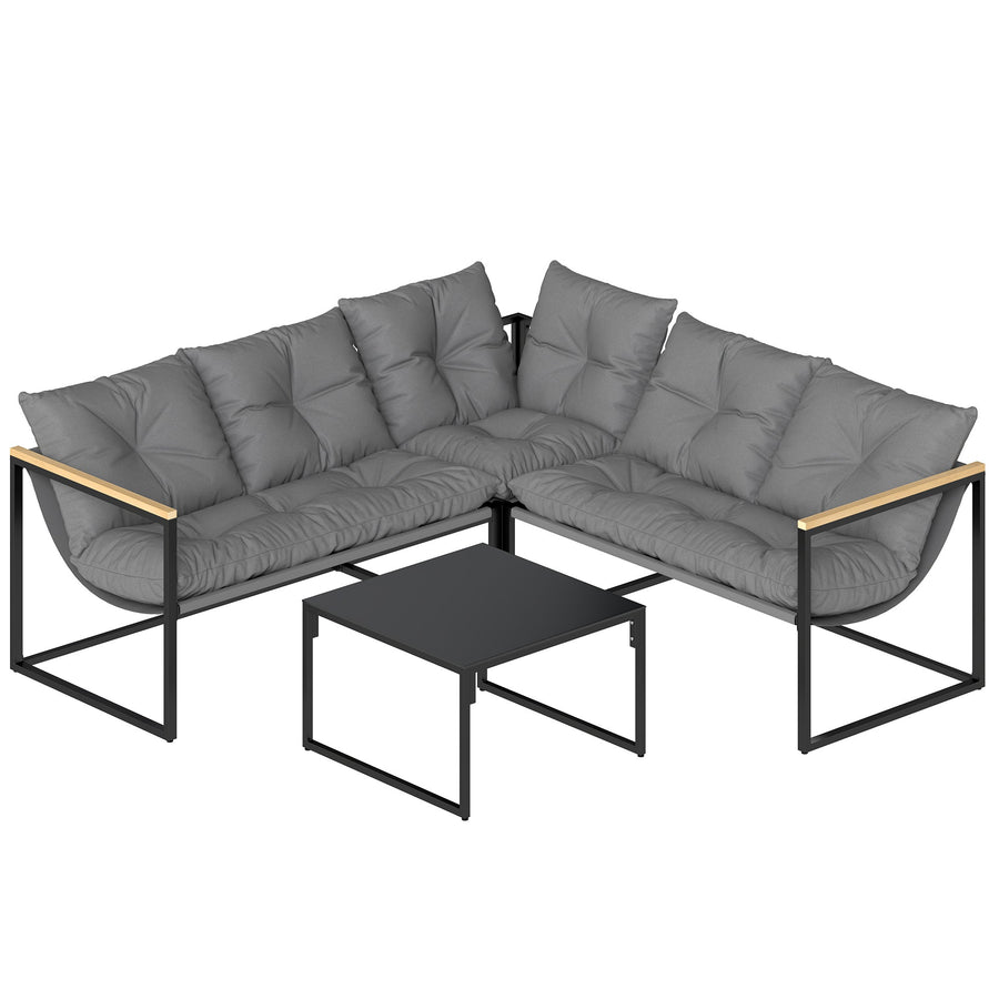Outsunny 4 Piece Garden Furniture Set with Thick Cushions and Coffee Table, Patio Conversation Set for Porch, Balcony, Deck, Grey