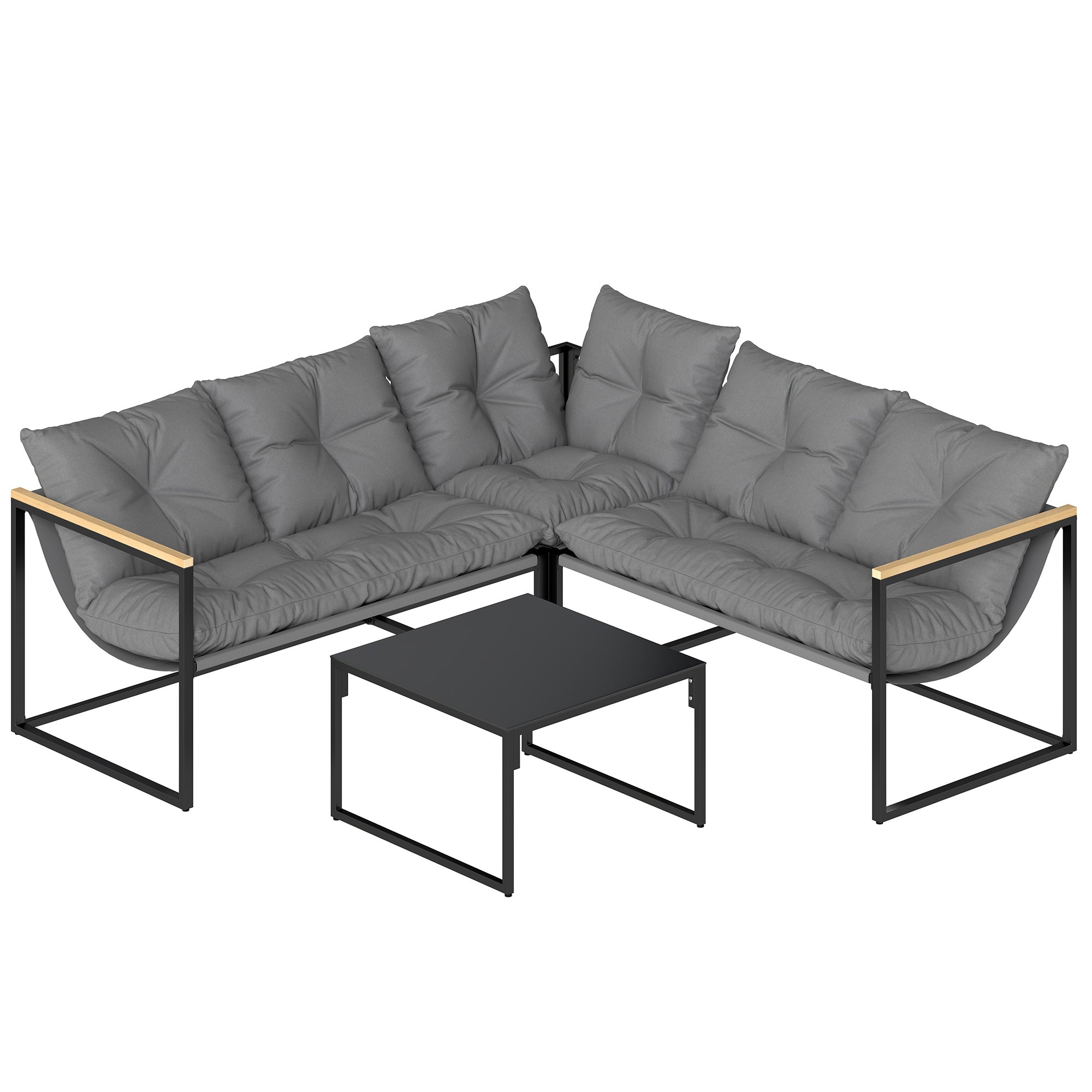 Outsunny 4 Piece Garden Furniture Set with Thick Cushions and Coffee Table, Patio Conversation Set for Porch, Balcony, Deck, Grey