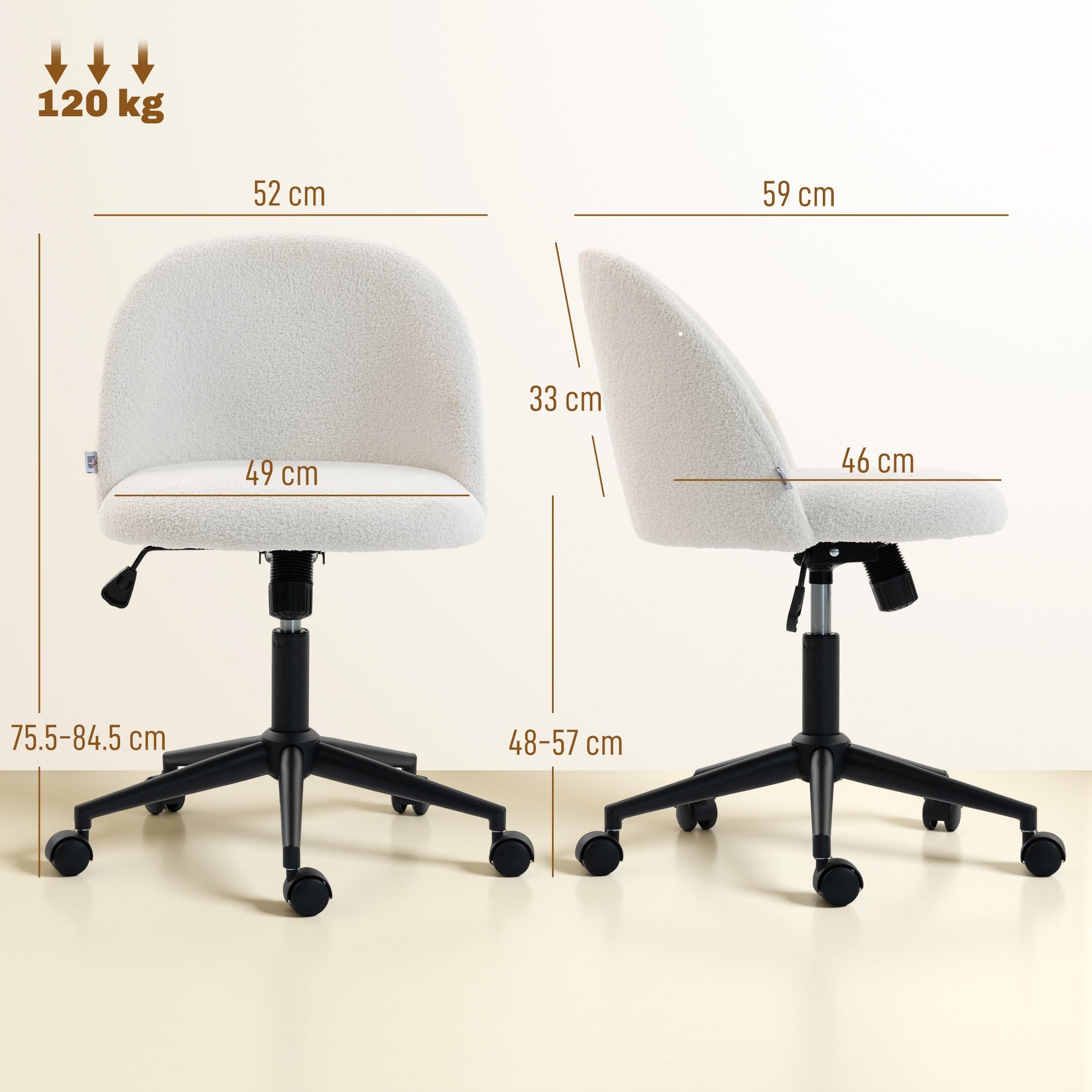 HOMCOM Teddy Fleece Office Chair with Wheels - Cream White