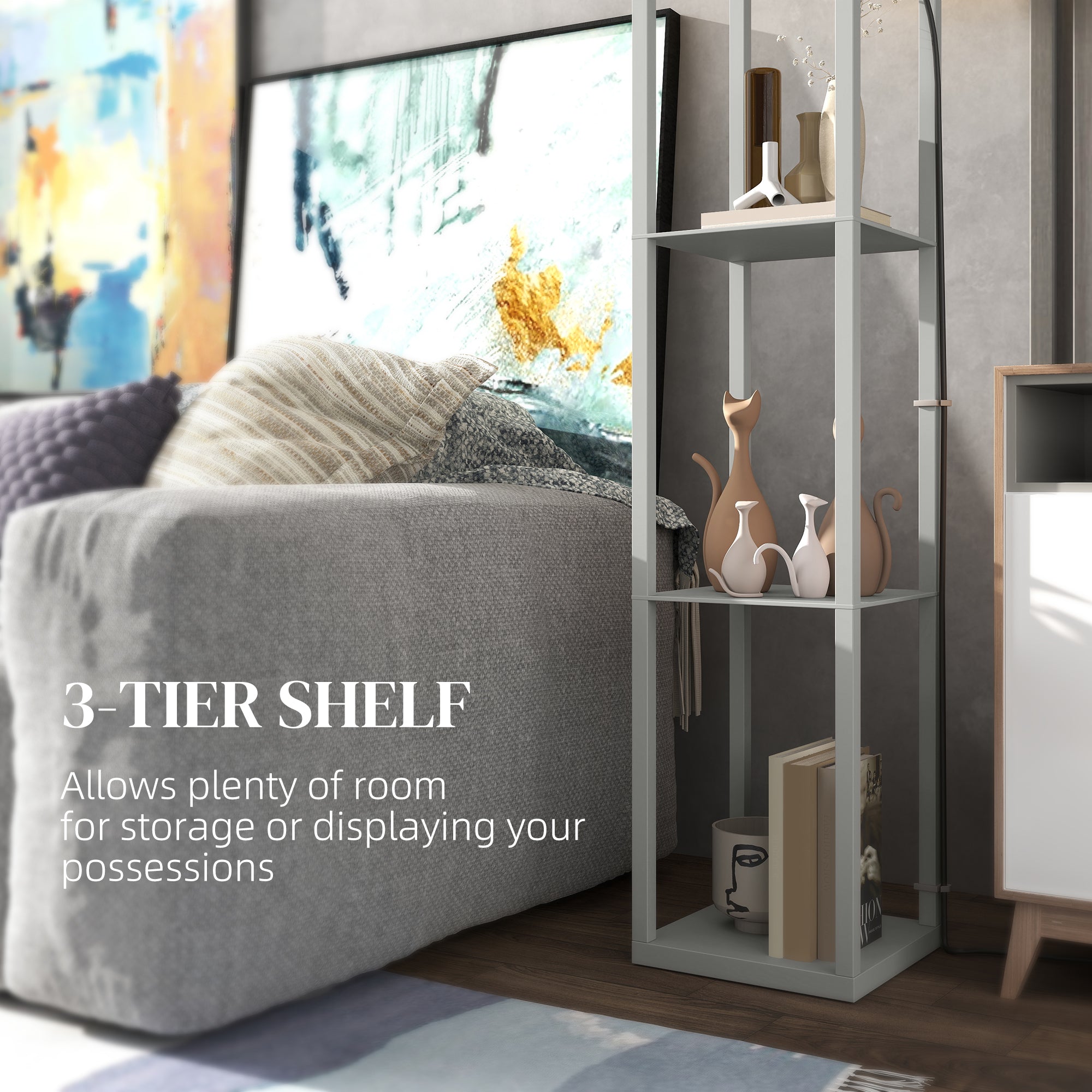 HOMCOM Three-Shelf Standing Lamp - Grey/White