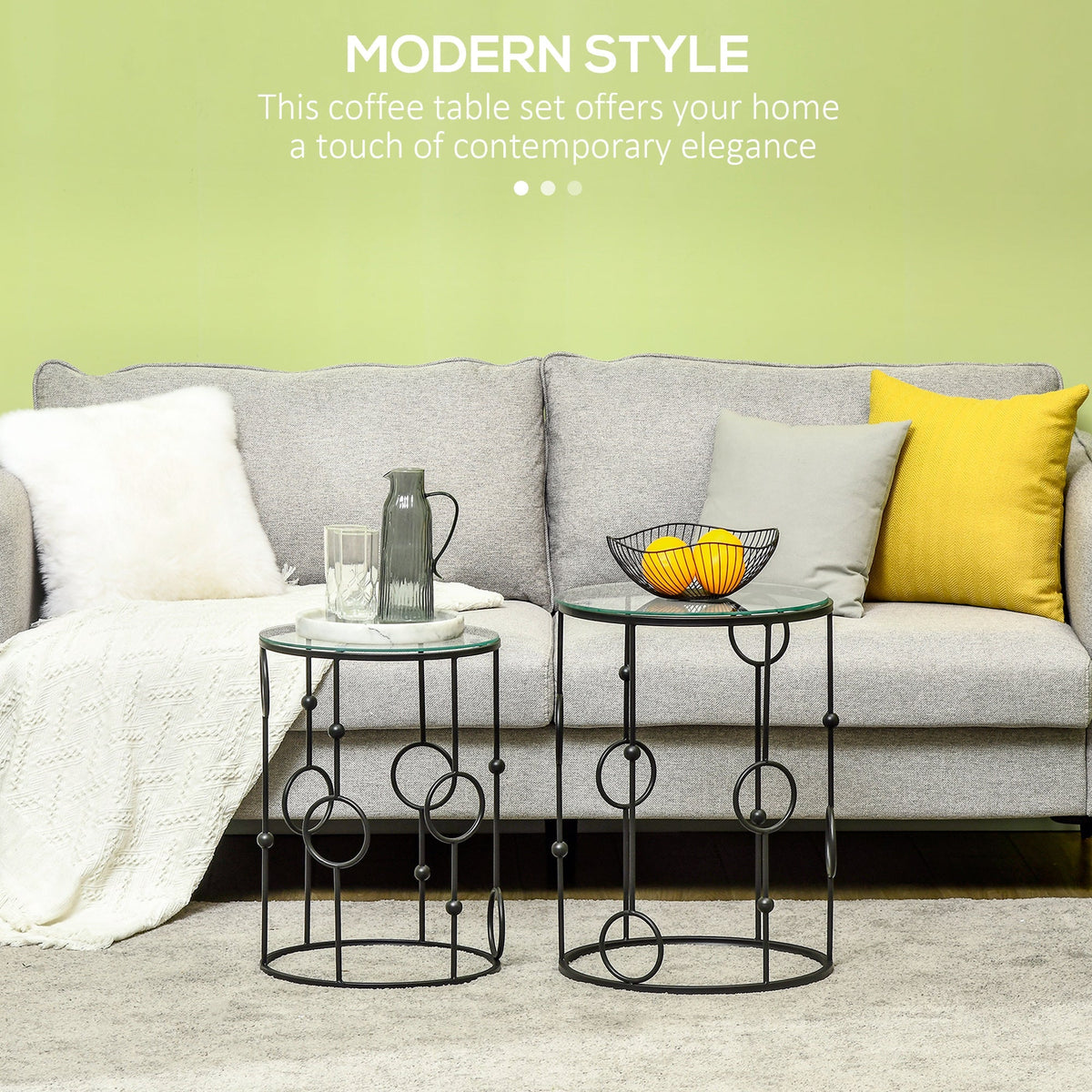 HOMCOM Nesting Round Coffee Table Set of 2 - Black
