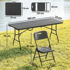 Outsunny 5 Piece 6ft Foldable Table and Chairs, Portable Picnic Table Set with 4 Chairs, Waterproof Top and Steel Frame, Black