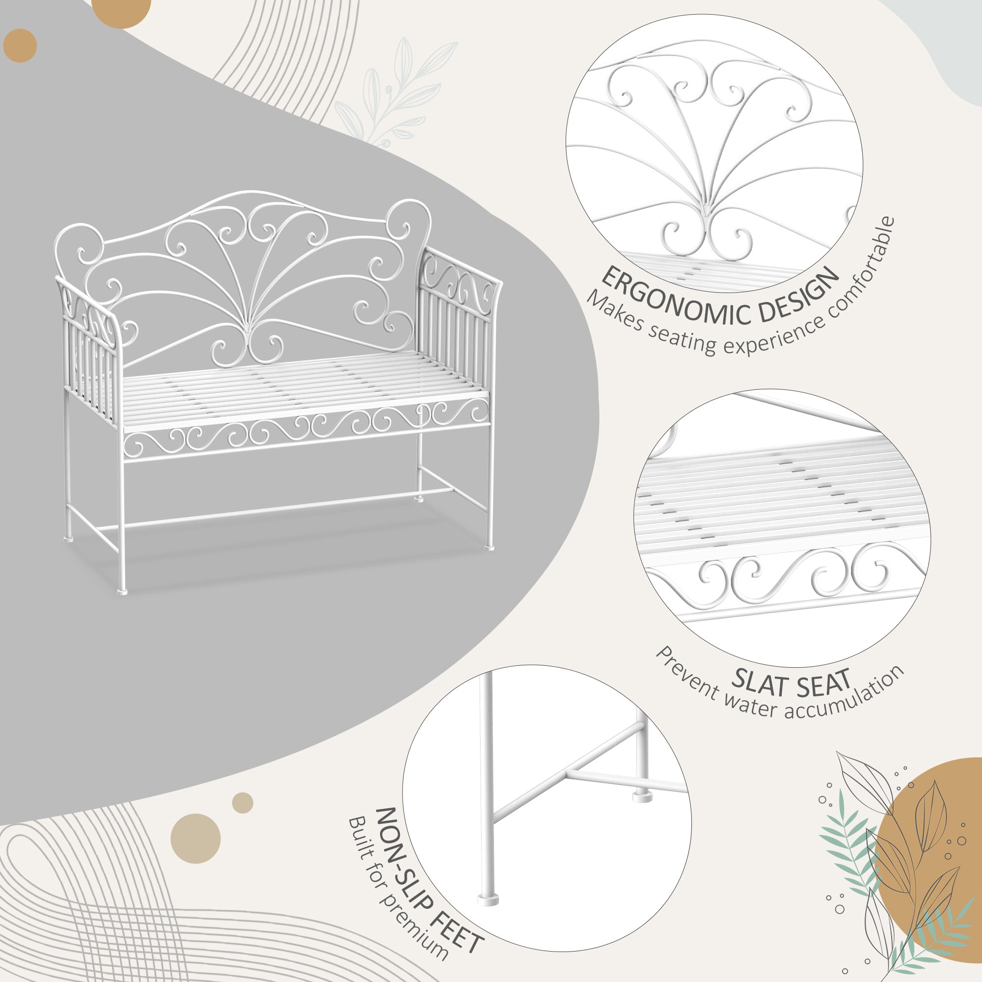 Outsunny Heavy-Duty Garden Bench-White