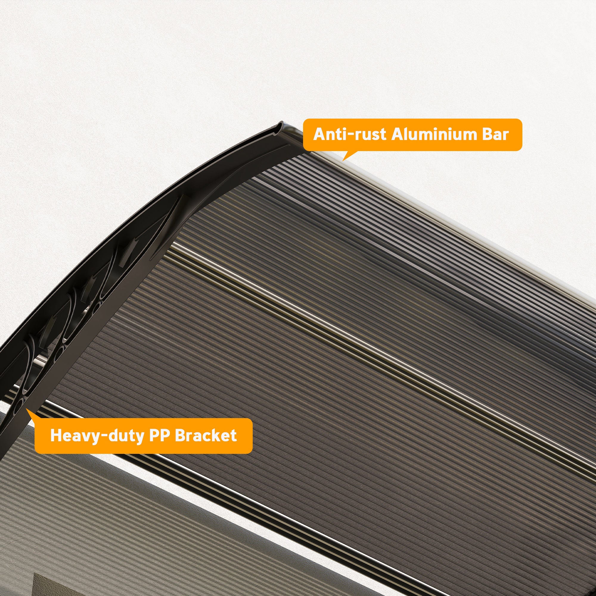 Outsunny Front Door Canopy Outdoor Awning Aluminium Rigid Plastic Polycarbonate Rain Shelter UV Water Rain Resistant 196 x 75cm Black