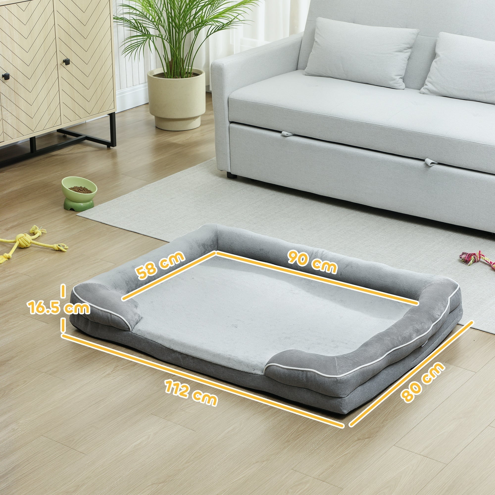 PawHut Dog Sofa Bed, Washable Pet Bed with Removable Cover and Non-Slip Bottom for Small, Medium and Large Dogs, Grey