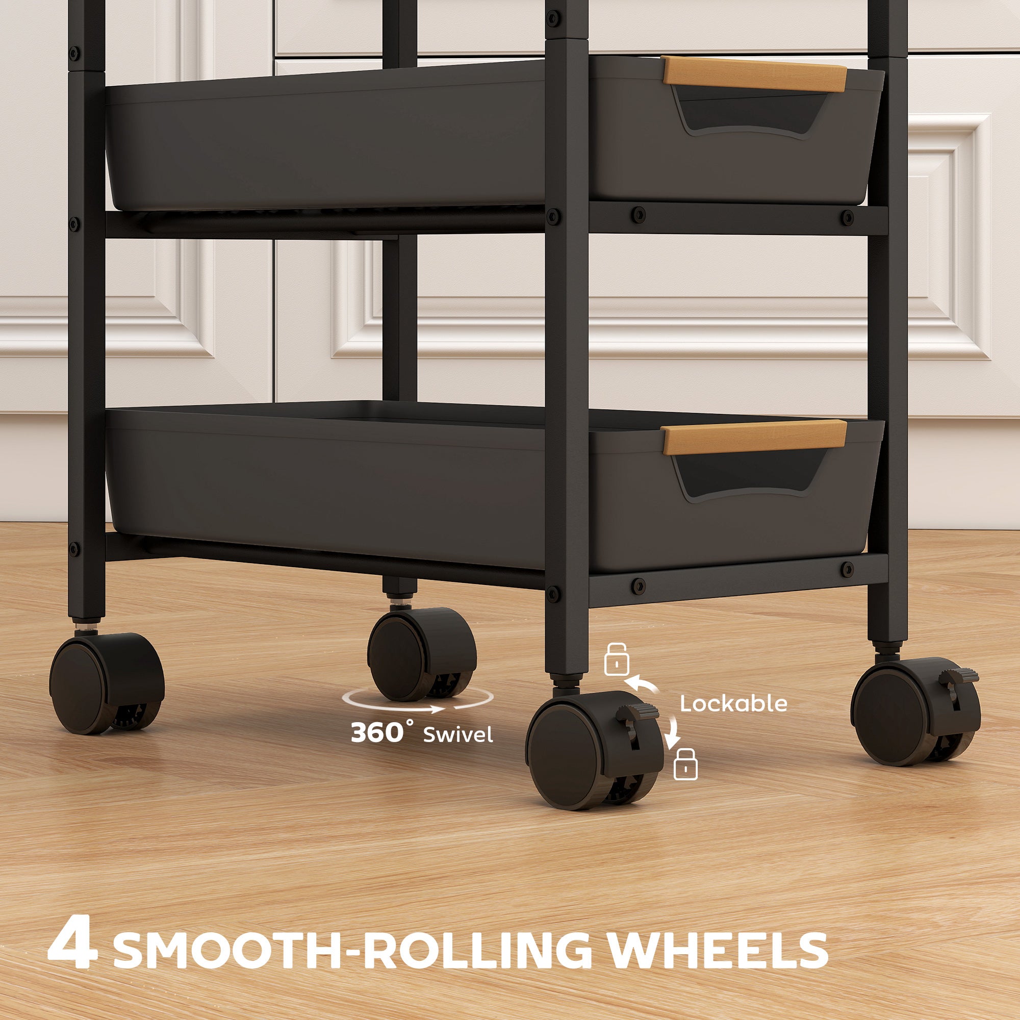 HOMCOM 5-Tier Storage Trolley on Wheels - Black