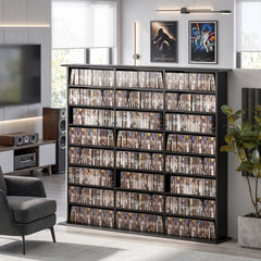 HOMCOM 1032 CD/594 DVD Storage Unit, Blu-ray Media Storage Shelf with 24 Compartments and 18 Adjustable Shelves, Black