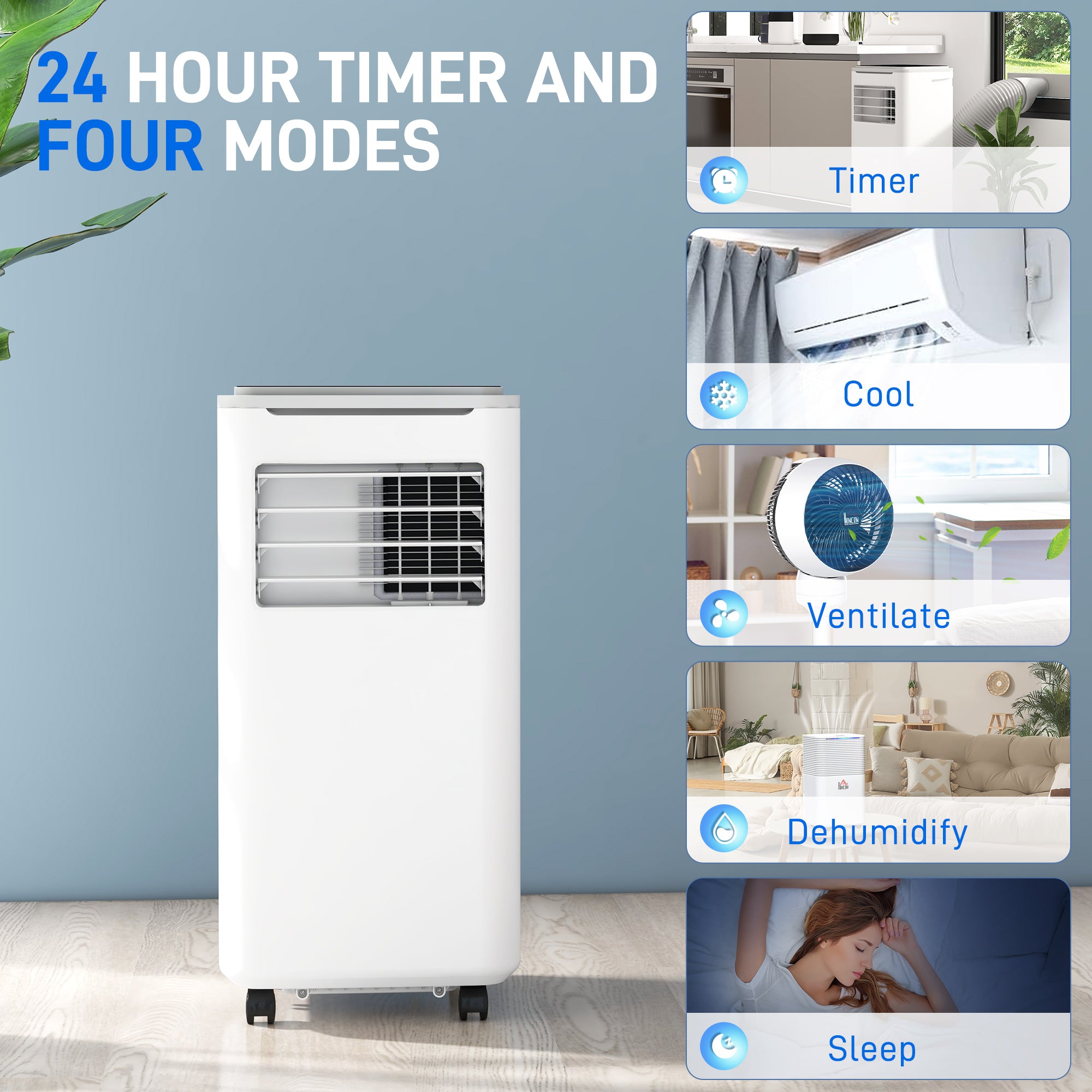 HOMCOM 9000 BTU Portable Air Conditioner, Smart Home WiFi Compatible, 4 in 1 Air Conditioning Unit, Dehumidifier, Fan with Remote, 24H Timer, Window Venting Kit, 20m√Ç¬≤, R290, A Energy Efficiency