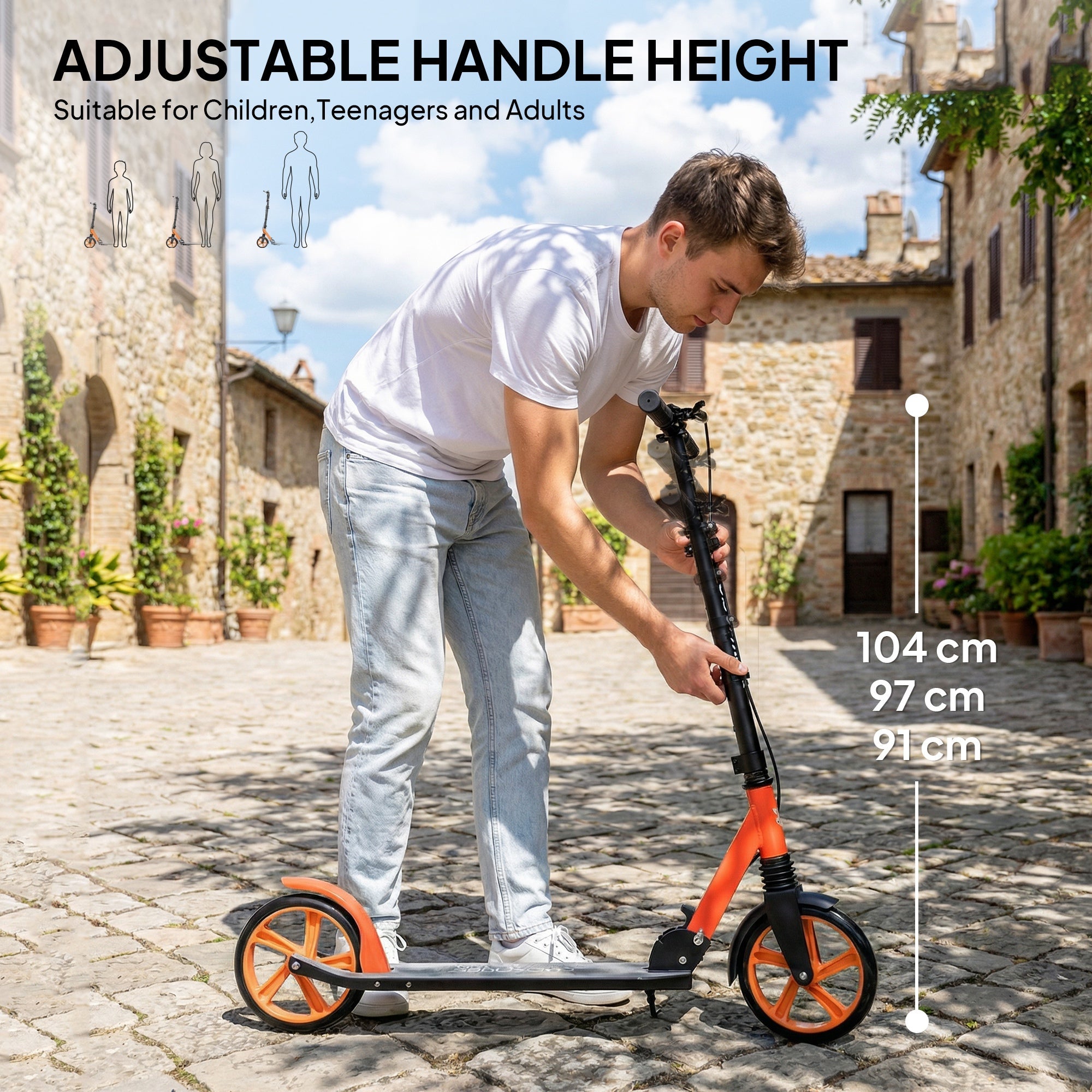 HOMCOM One-click Folding Kick Scooter for 14+ w/ Adjustable Handlebar, Push Scooter with Kickstand, Dual Brake System, Red