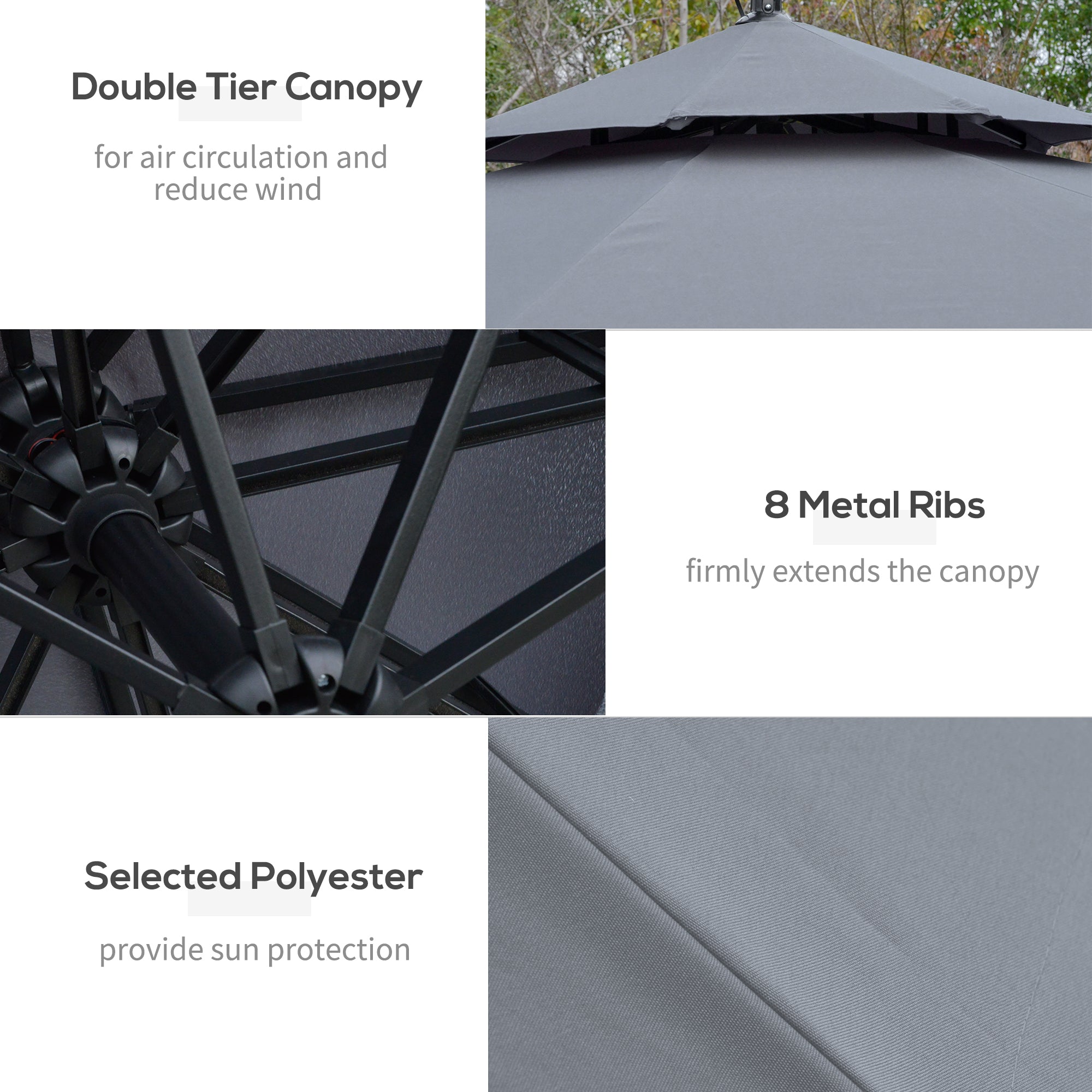 Outsunny 3m LED Light Overhanging Parasol - Grey