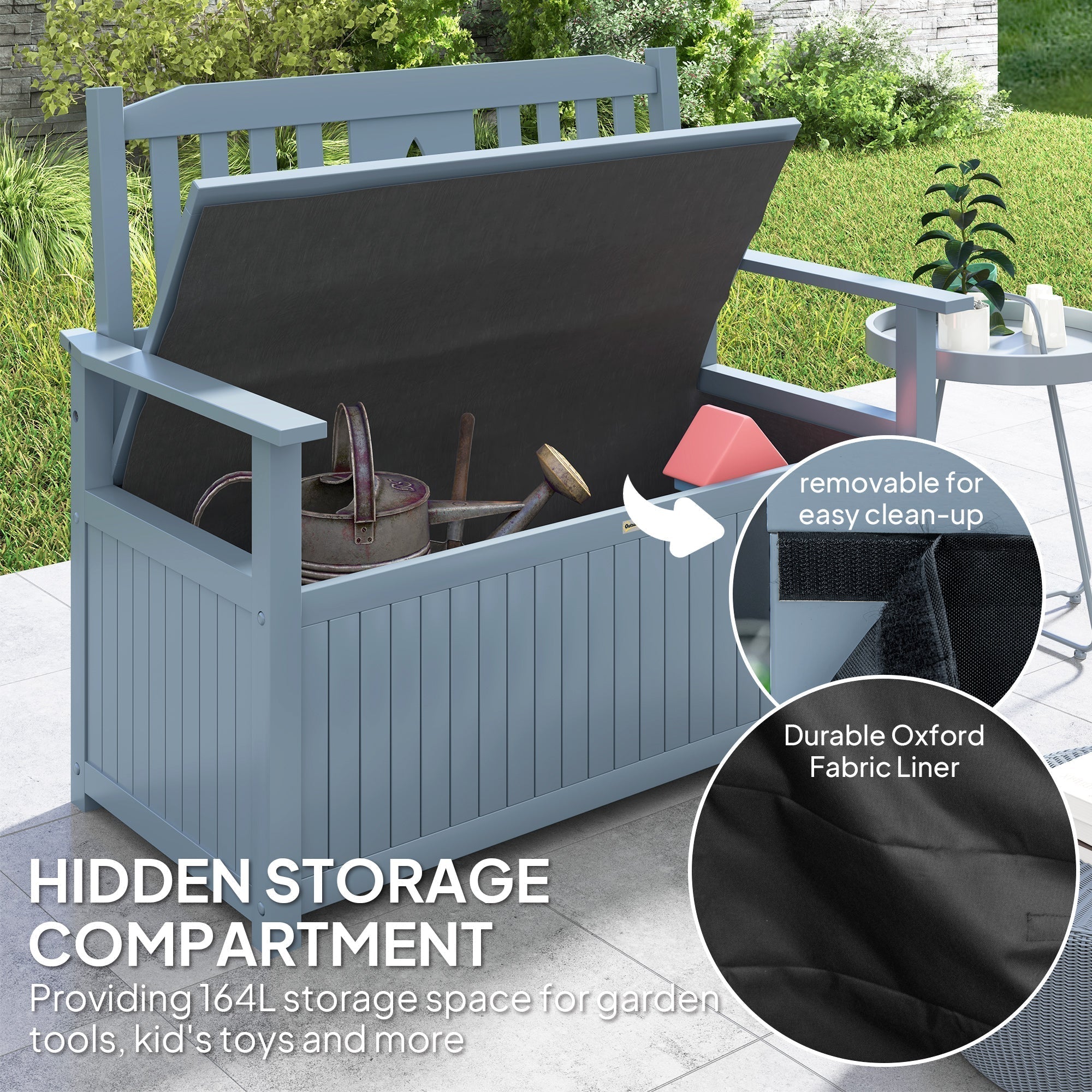 Outsunny Two-Seater Wooden Storage Bench - Grey