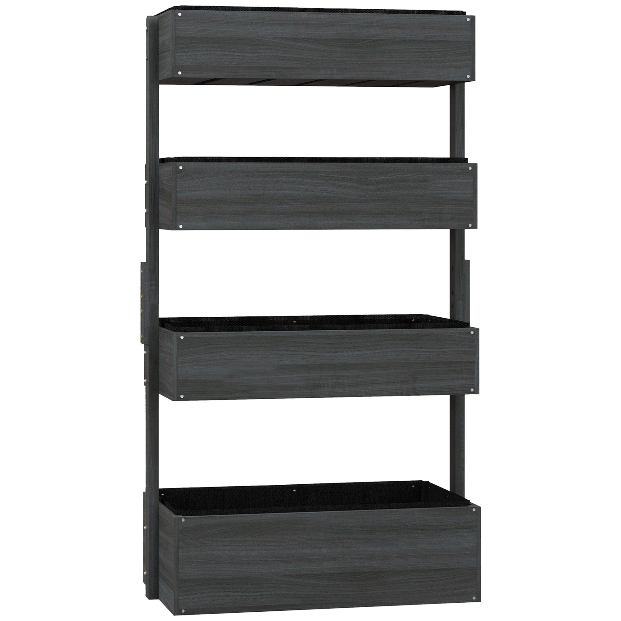 Outsunny Four-Tier Basket Wooden Plant Stand - Grey