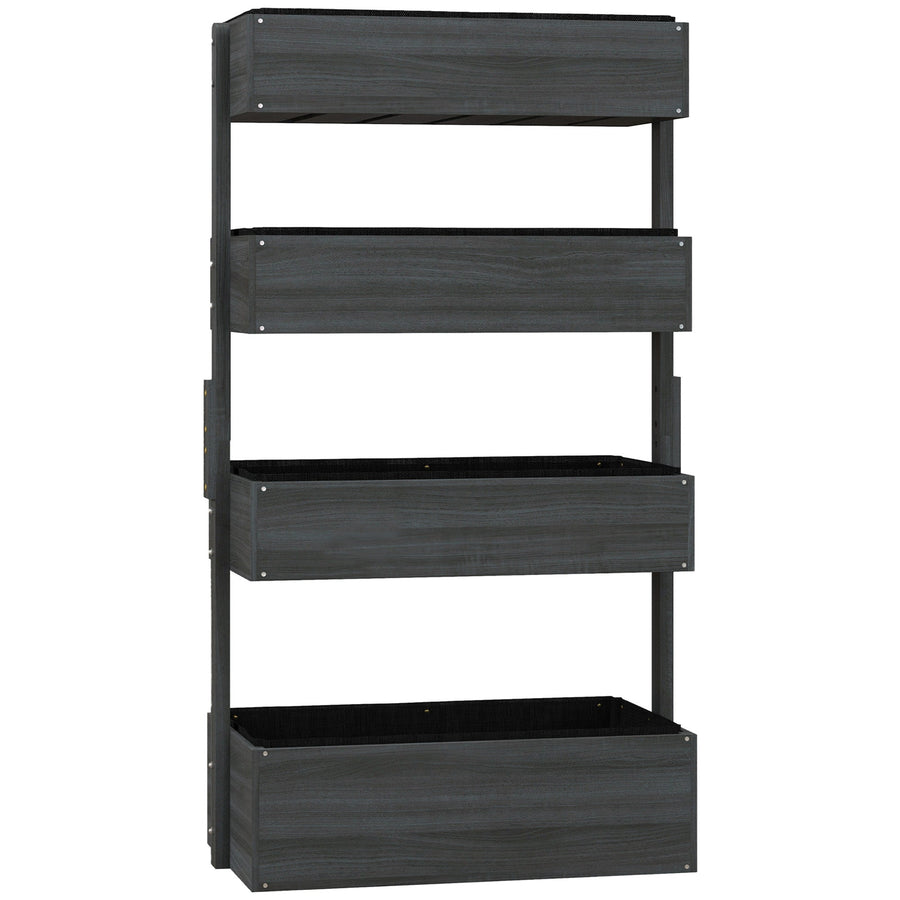Outsunny Four-Tier Basket Wooden Plant Stand - Grey