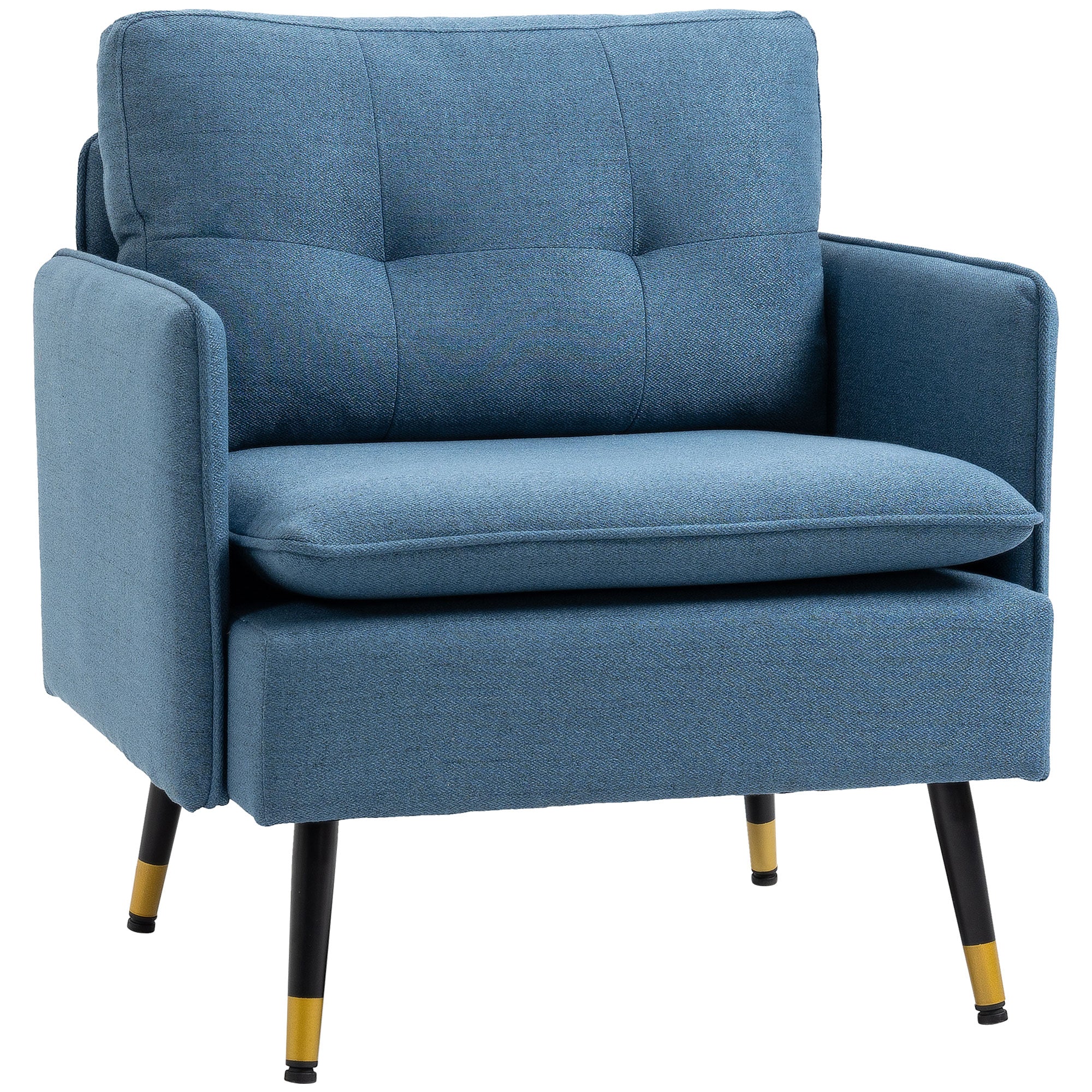 HOMCOM Modern One Seater Sofa, Button Tufted Armchair with Cushions and Steel Legs, Accent Chair for Living Room, Guest Room, Dark Blue