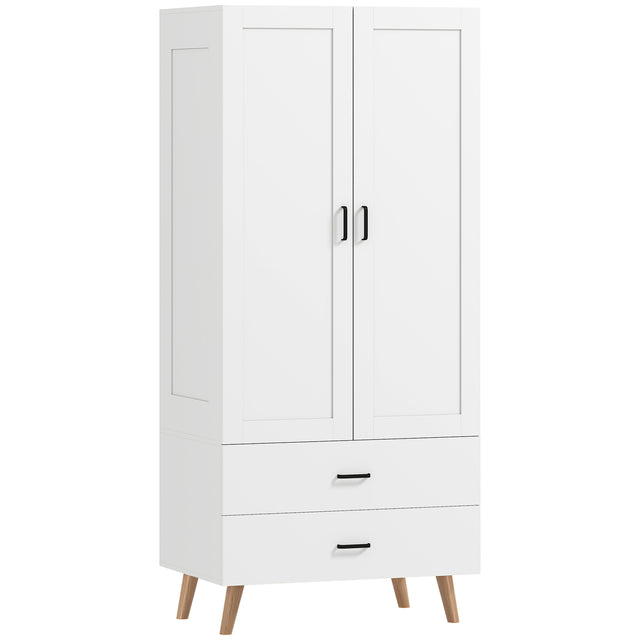 HOMCOM 2-Door Wardrobe, Modern Wardrobe with 2 Drawers and Hanging Rail for Bedroom, White