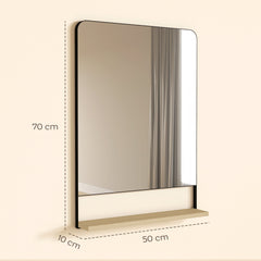 HOMCOM Wall Mirror with Wood Shelf - Black
