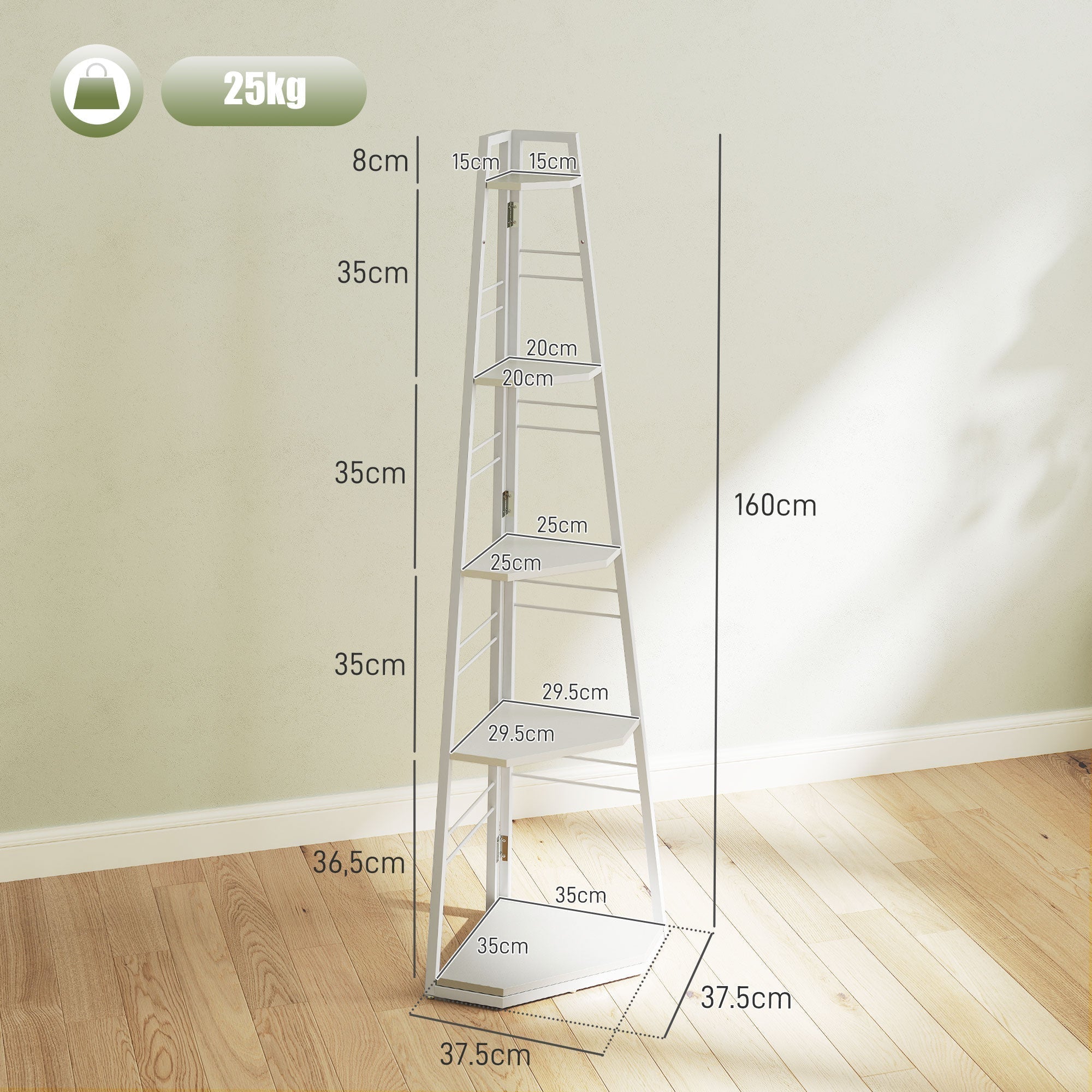 HOMCOM Five-Tier Corner Shelf - White