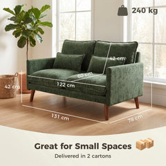 HOMCOM 2 Seater Sofa, Loveseat Sofa with Spring Cushions, Wide and Deep Seat, Wood Legs, Green