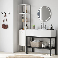 HOMCOM Tall Bathroom Cabinet with Open Shelves and Adjustable Shelf - White