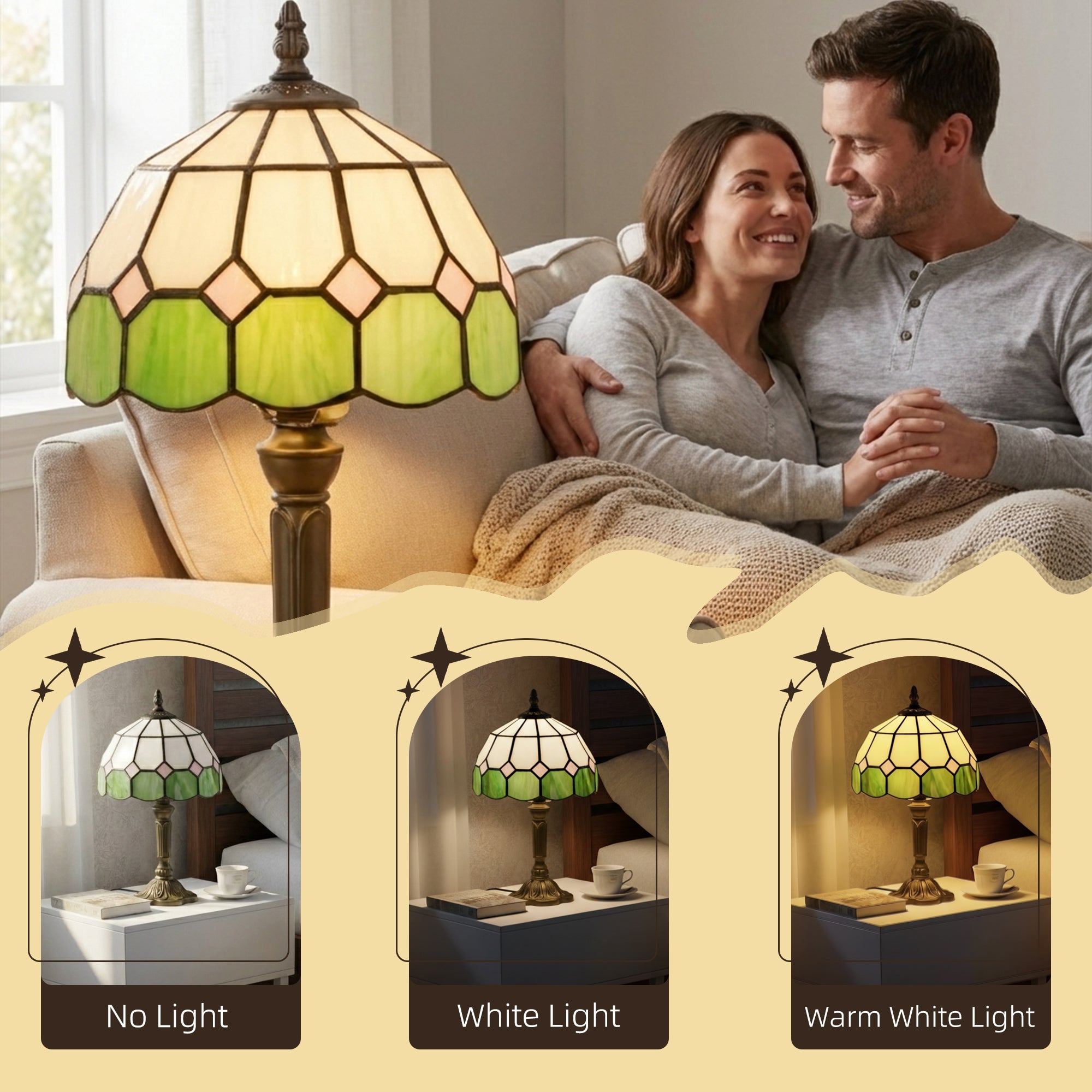 HOMCOM Handmade Art Deco Glass Table Lamp - White/Green