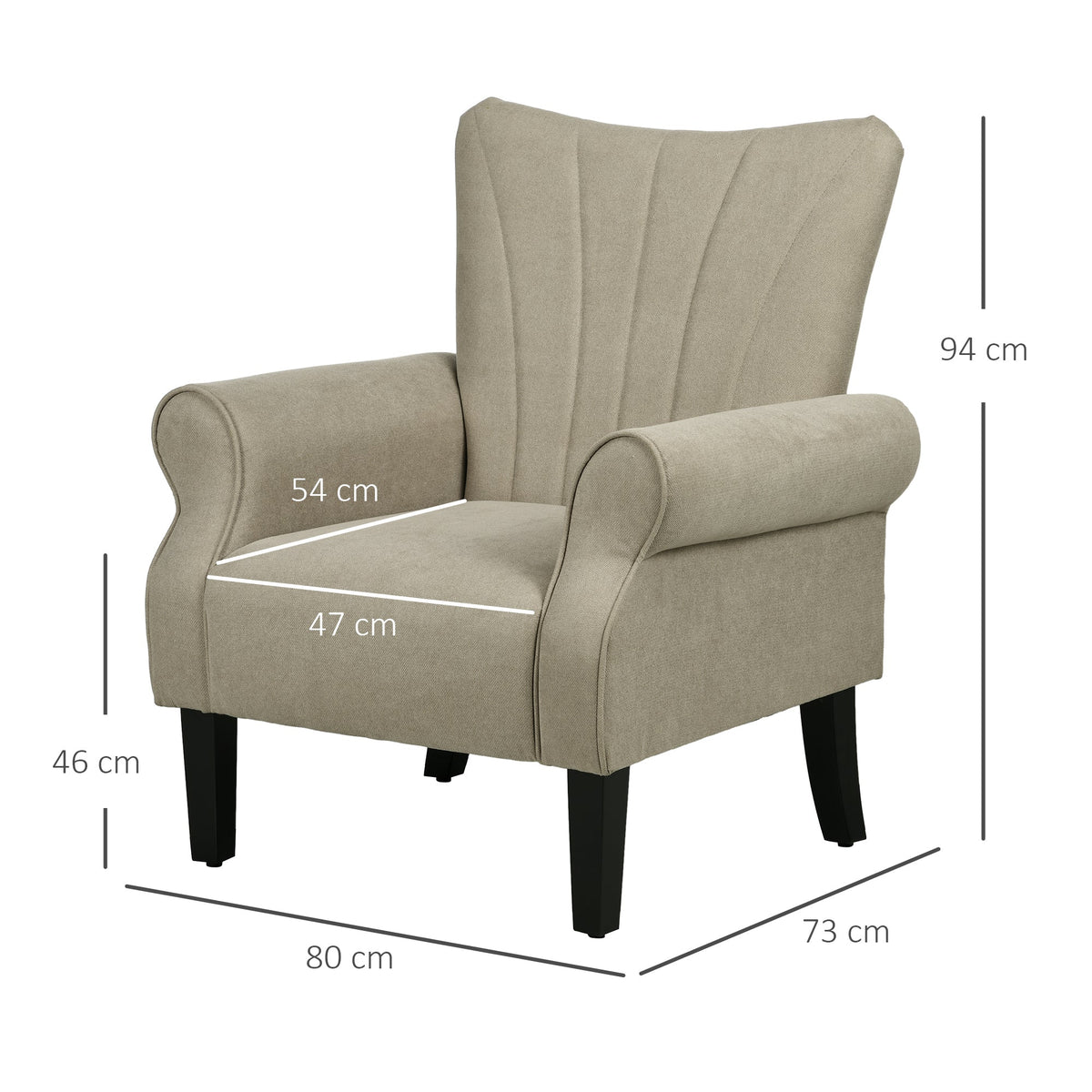 HOMCOM Upholstered Accent Chair with Rolled Arms and Wood Legs, Armchair for Living Room Bedroom, Beige
