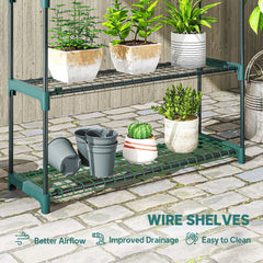 Outsunny 4-Tier Plant Stand Indoor Outdoor, Set of 2 Metal Plant Shelf with Rack Buckles for Easy Assembly, Flower Display Rack