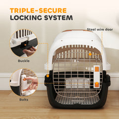PawHut Plastic Pet Carrier Hard Shell Dog Cat Carrier Max 4 KG Steel Door Feed Bowl Secure Lock 49 x 32 x 31 cm