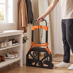 HOMCOM Heavy Duty Foldable Trolley on Wheels, Steel Folding Hand Truck, 75kg, Black and Orange