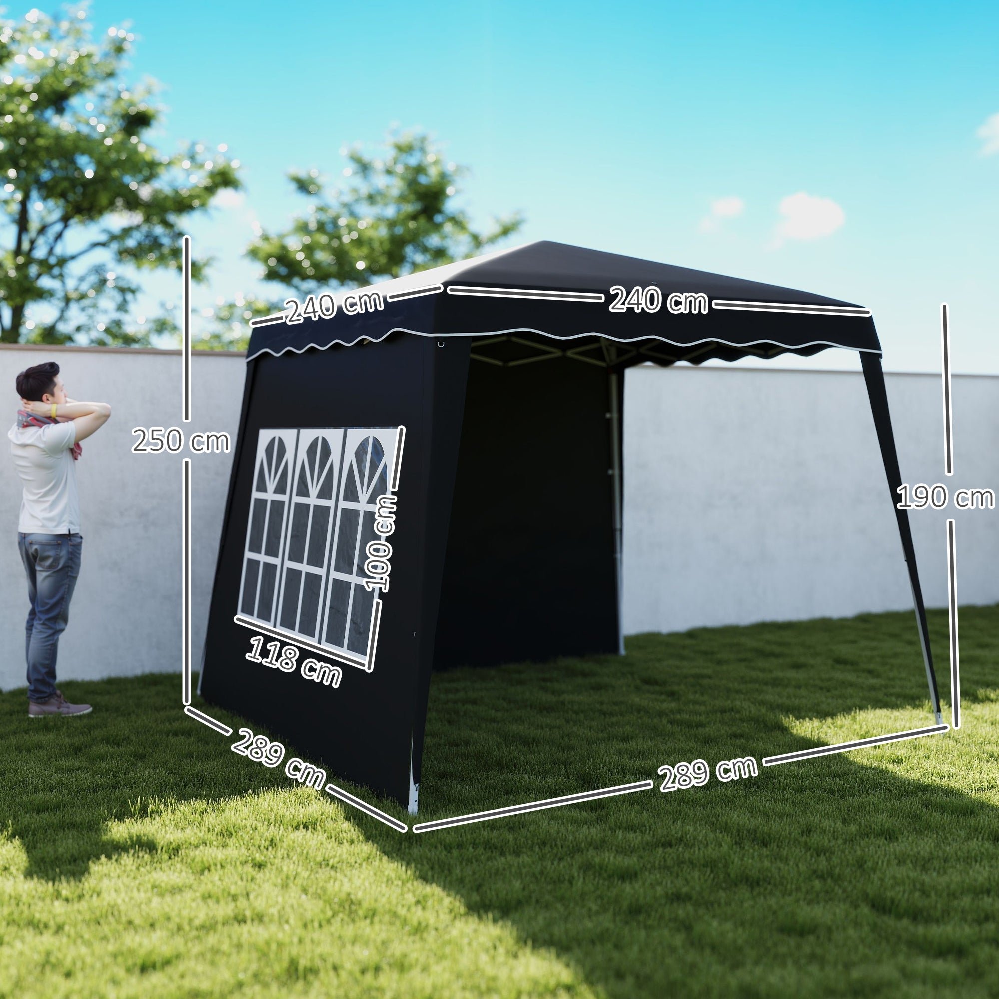 Outsunny 2.4 x 2.4m Two Wall Pop Up Gazebo - Black