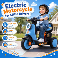 6V Battery Powered Ride on Motorcycle with Light-Up Deck and Music for Kids Aged 3+-Blue