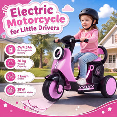 6V Battery Powered Ride on Motorcycle with Light-Up Deck and Music for Kids Aged 3+-Pink