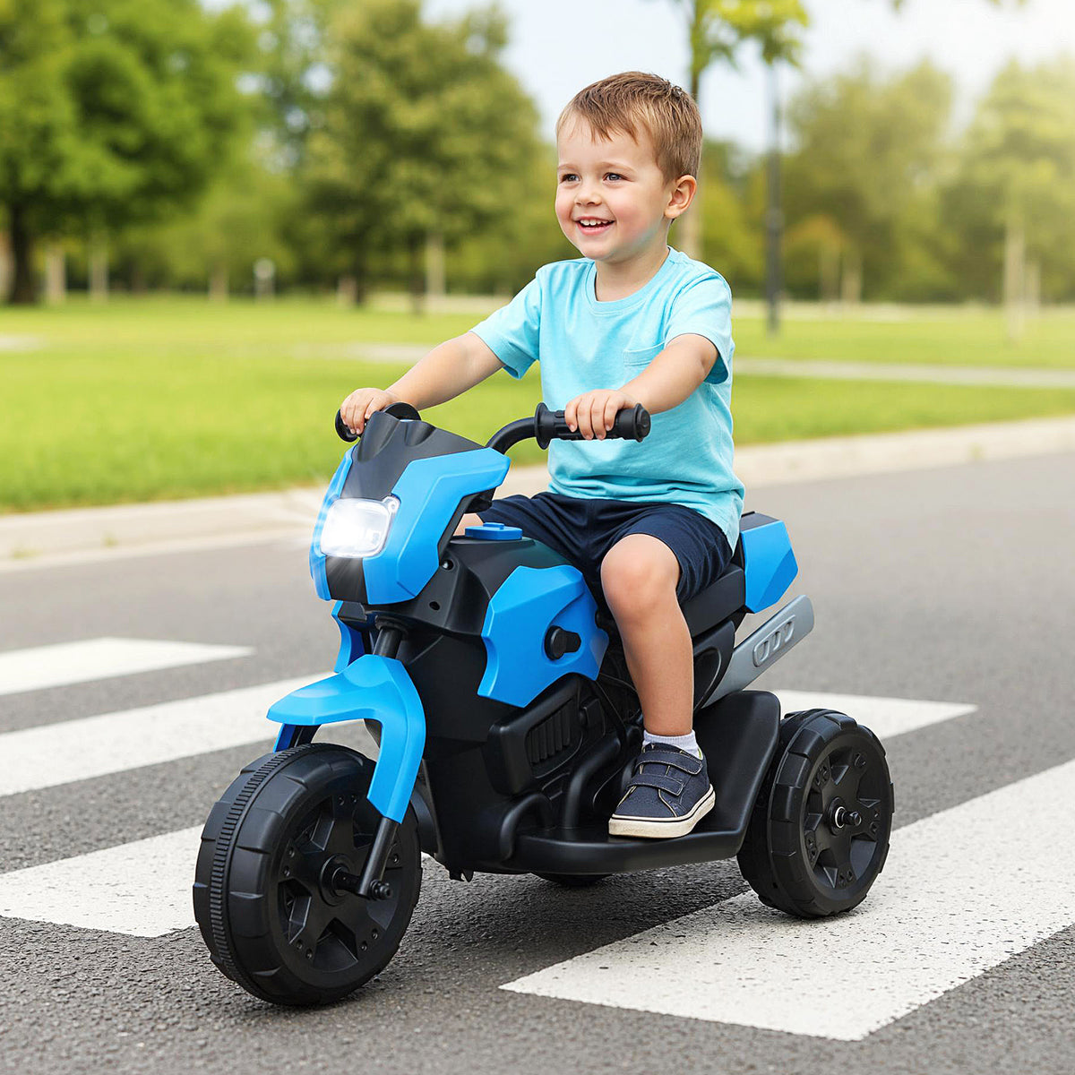 6V Kids 3-Wheel Ride on Motorbike with LED Headlight for Boys Girls Aged 37-72 Months-Navy
