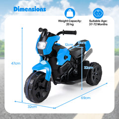 6V Kids 3-Wheel Ride on Motorbike with LED Headlight for Boys Girls Aged 37-72 Months-Navy