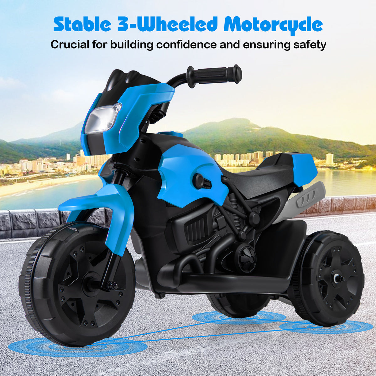 6V Kids 3-Wheel Ride on Motorbike with LED Headlight for Boys Girls Aged 37-72 Months-Navy
