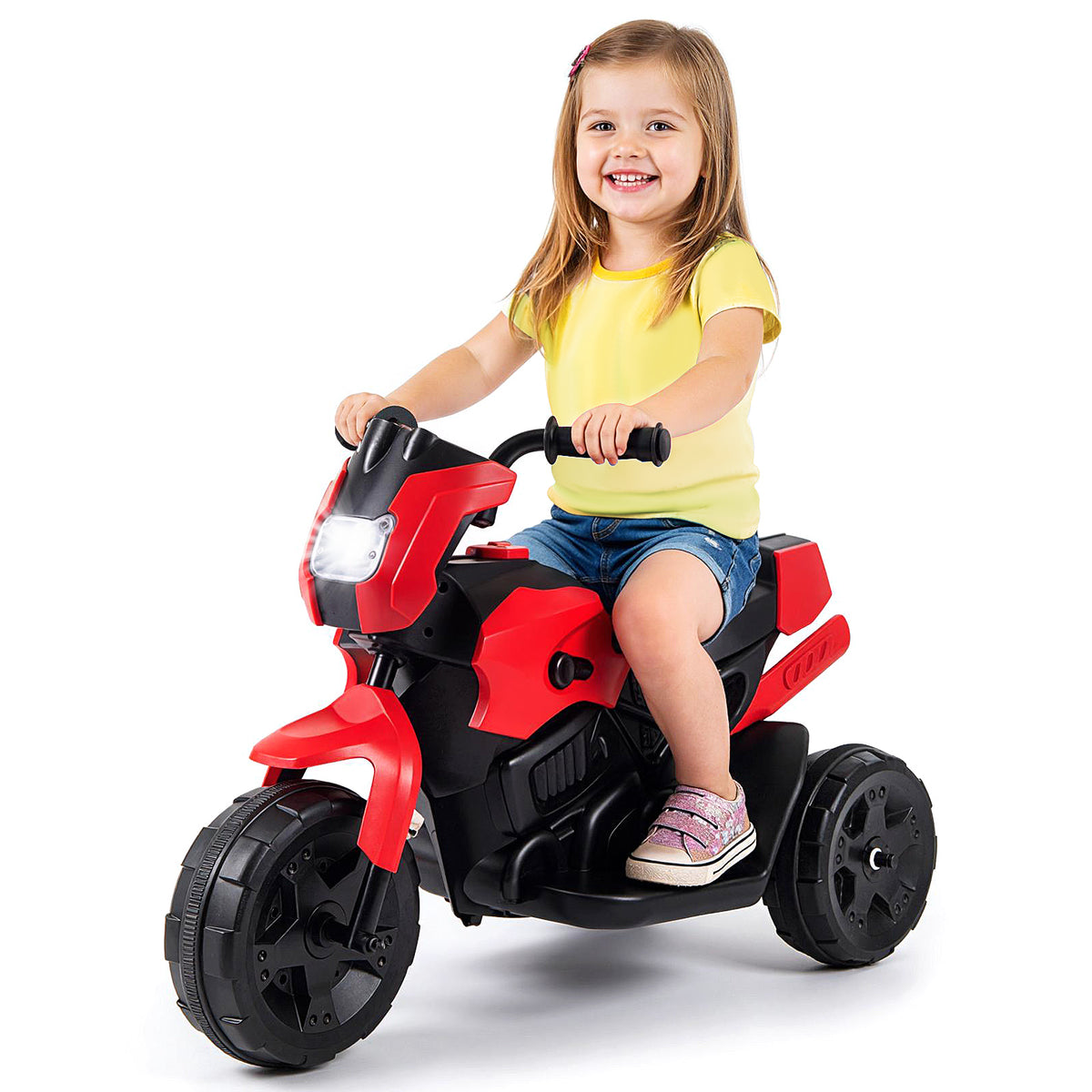 6V Kids 3-Wheel Ride on Motorbike with LED Headlight for Boys Girls Aged 37-72 Months-Red