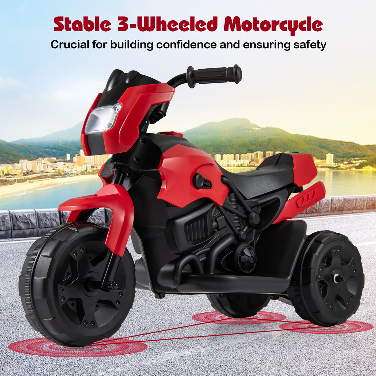6V Kids 3-Wheel Ride on Motorbike with LED Headlight for Boys Girls Aged 37-72 Months-Red