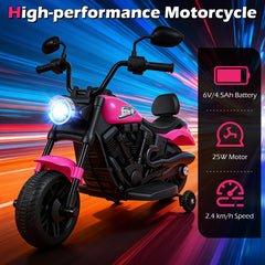 6V Kids Electric Motorbike with Detachable Training Wheels and Music-Rose