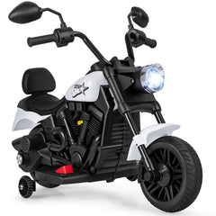 6V Kids Electric Motorbike with Detachable Training Wheels and Music-White