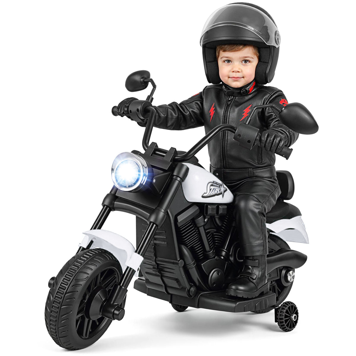6V Kids Electric Motorbike with Detachable Training Wheels and Music-White