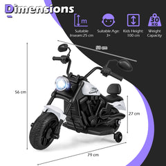 6V Kids Electric Motorbike with Detachable Training Wheels and Music-White