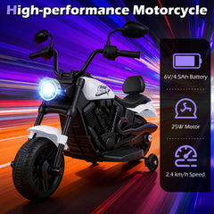 6V Kids Electric Motorbike with Detachable Training Wheels and Music-White