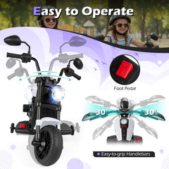 6V Kids Electric Motorbike with Detachable Training Wheels and Music-White