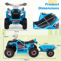 6V Kids Electric Quad with Removable Back Trailer Toddler Ride On ATV-Blue