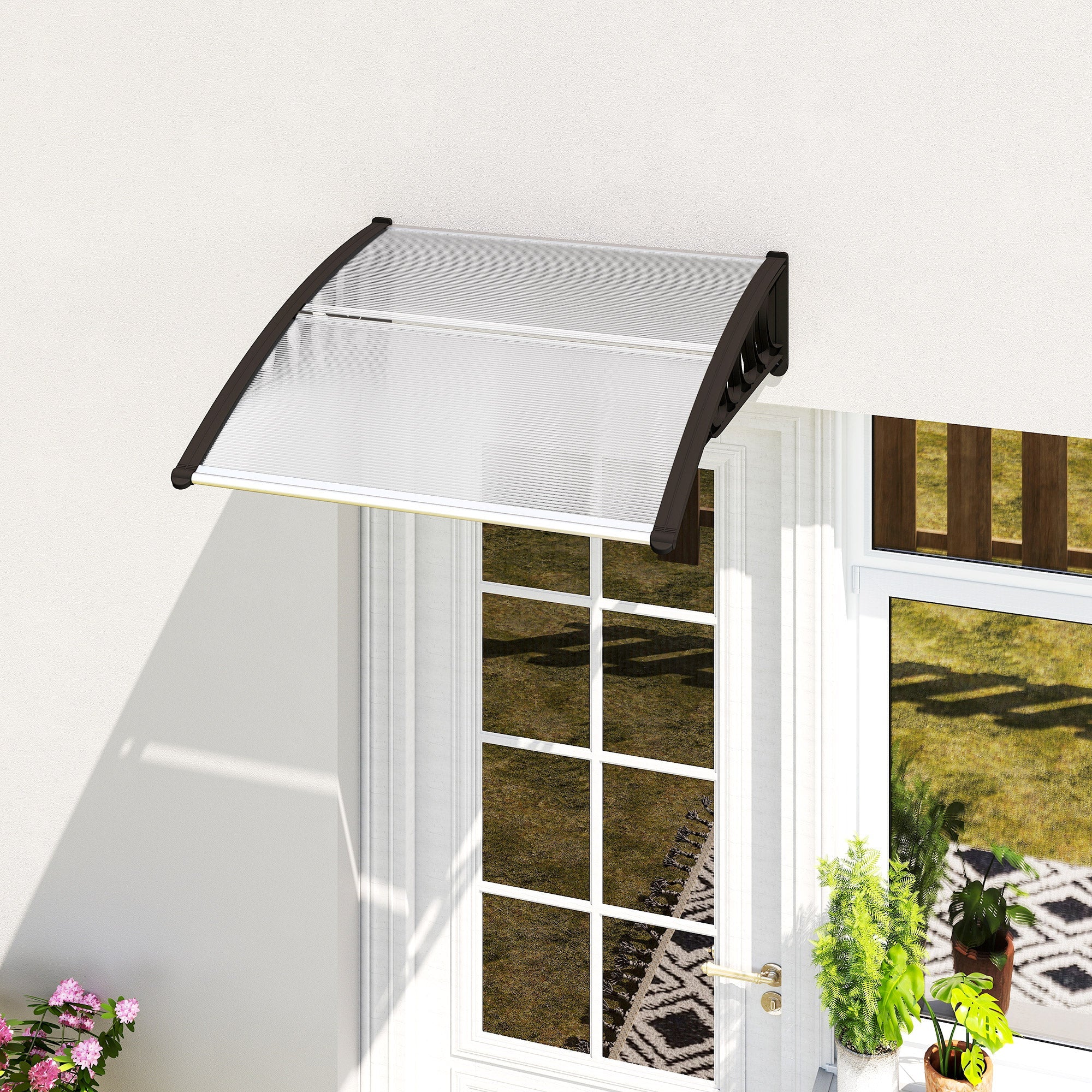 Outsunny Front Door Canopy, Outdoor Awning, Rain Shelter for Window, Porch and Front/Back Door, 103 x 96.5 cm, Clear